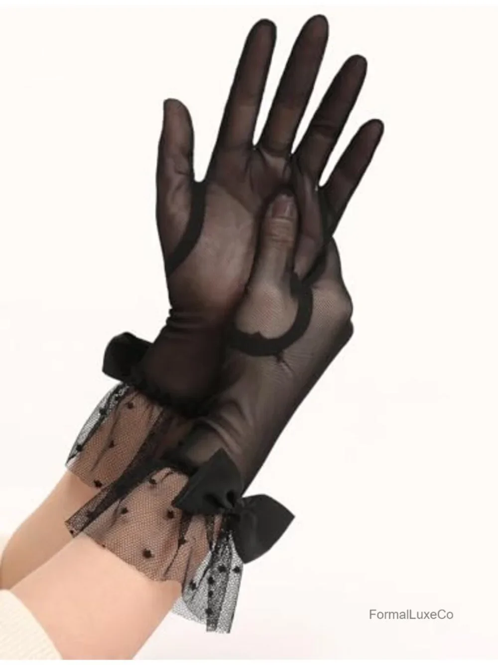 Women's Lace Gloves Bow Short Mitten Mesh Gloves for Wedding Tea Party Opera